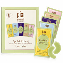 Pixi box front showing five-pack travel eye patch set benefits