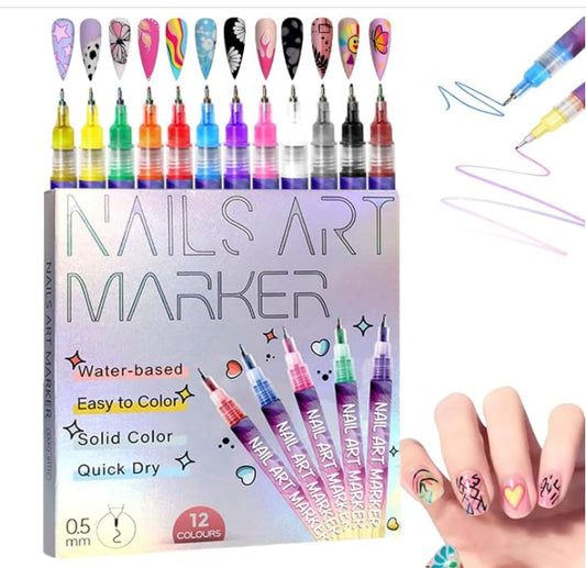 Piyupor front packaging showing 12 colorful nail markers and compact box for easy storage
