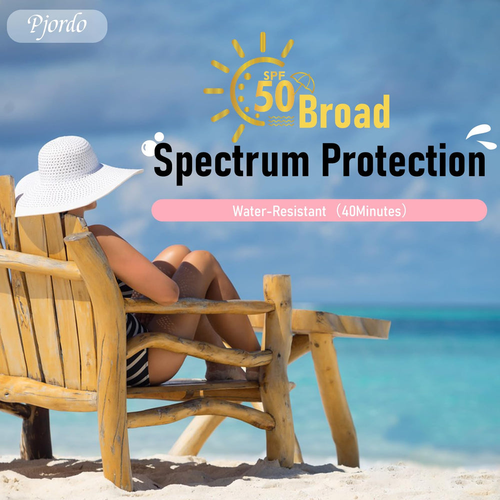 Pjordo used at beach showing glowing skin and water-resistant outdoor wear advantage