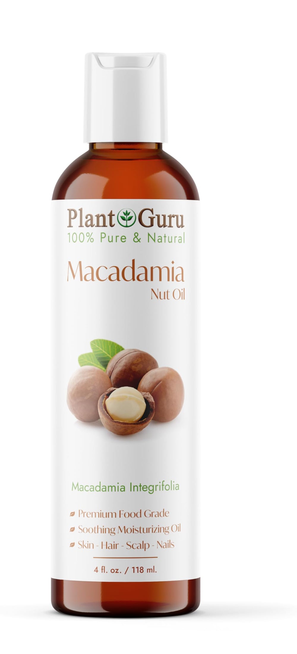 Plant Guru macadamia oil front packaging showing clean label and benefits