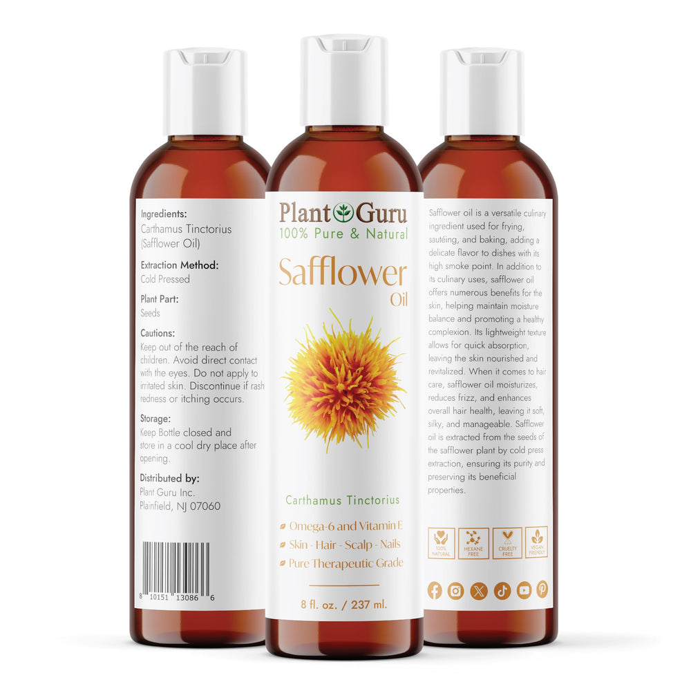 Plant Guru safflower oil texture close-up highlighting lightweight absorption