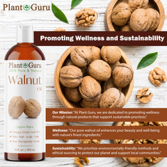 Plant Guru walnut oil on bathroom counter next to towel suggesting everyday grooming ritual