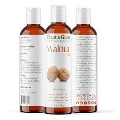 Plant Guru walnut oil pouring from bottle demonstrating lightweight consistency and easy use