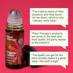 Plant Therapy bottle held in hand for size comparison showing portable 30 mL convenience