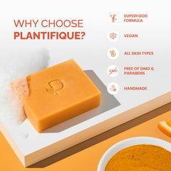 PLANTIFIQUE soap held in hand for scale, communicating the 5.64oz size and portability