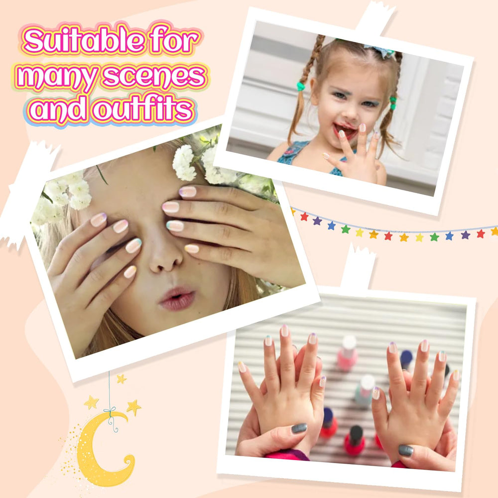 Plauva floral nails applied on a child's fingers demonstrating playful styling and neat finish
