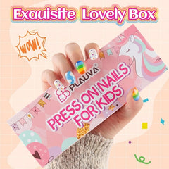 Plauva close-up of eight playful nail designs showcasing creative options for kids