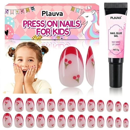 Plauva front packaging showing red cherry design and included glue benefit instant style