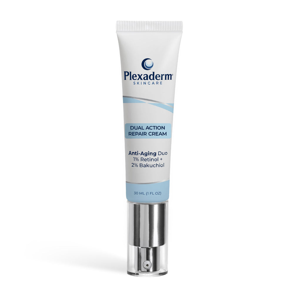Plexaderm front jar showing neck cream and branding, promotes targeted anti-aging