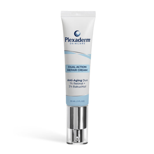 Plexaderm front jar showing neck cream and branding, promotes targeted anti-aging