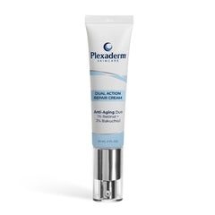 Plexaderm front jar showing neck cream and branding, promotes targeted anti-aging