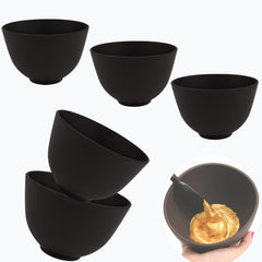 PLINNILUY front view of five black bowls showing compact set and neat storage benefit