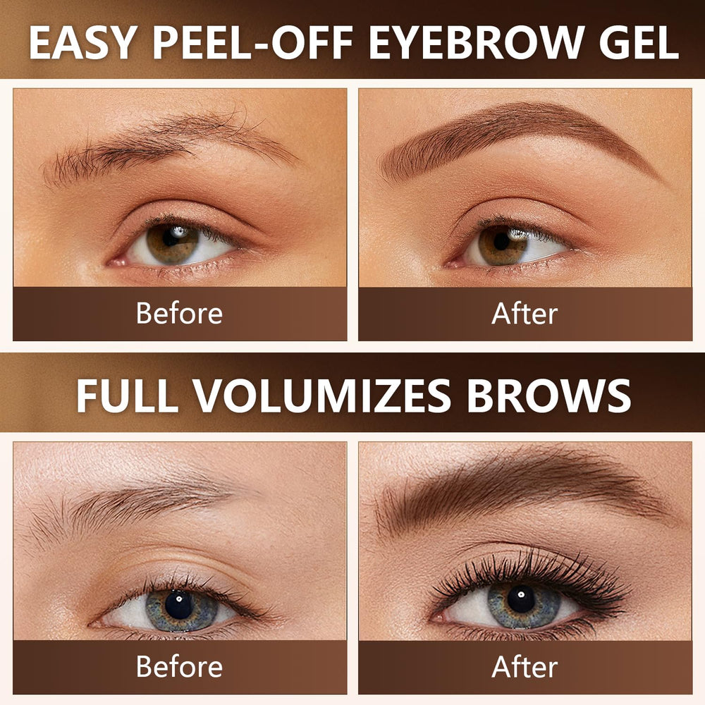 Plresen peeling off dried eyebrow film to reveal tinted brows for long-lasting wear