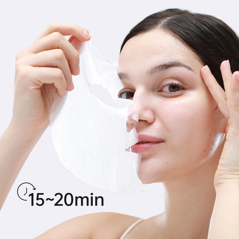 +WIS+ model wearing sheet mask demonstrating coverage and comfort