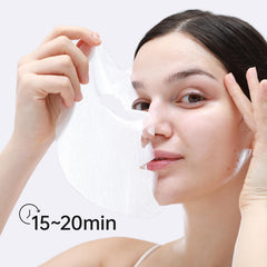 +WIS+ model wearing sheet mask demonstrating coverage and comfort