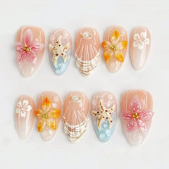 poduojieyi front packaging showing ocean-themed nails and contents, easy selection benefit