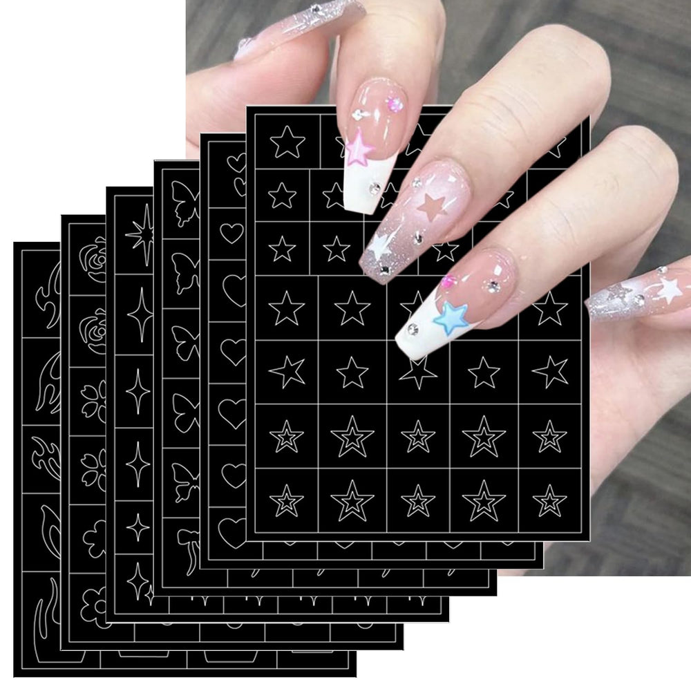 PODUOJIEYI front view of six stencil sheets showing patterns and variety for quick designs