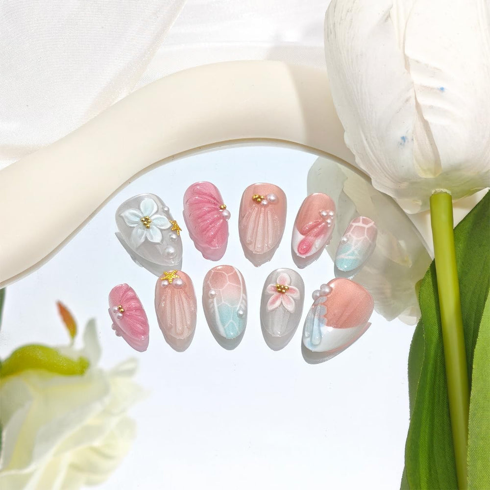 PODUOJIEYI side profile of short almond nail shape, comfortable fit and low maintenance