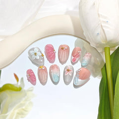 PODUOJIEYI side profile of short almond nail shape, comfortable fit and low maintenance