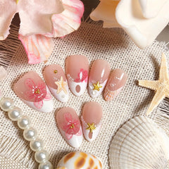 PODUOJIEYI side profile of short almond nail showing white French tip gloss
