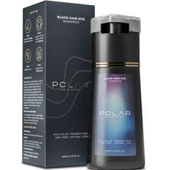 POLAR HAIR CARE front bottle showing jet black shampoo and quick color benefit
