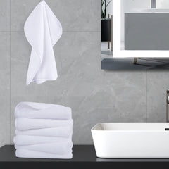 POLYTE washcloths displayed in a bathroom setting suggesting everyday rotation and tidy storage