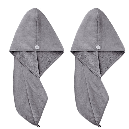 POLYTE front view of two dark gray turbans showing compact packed set and convenience
