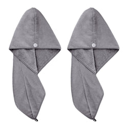 POLYTE front view of two dark gray turbans showing compact packed set and convenience
