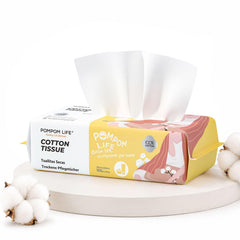 POMPOM LIFE front packaging showing 100-count biodegradable towels benefit hygiene