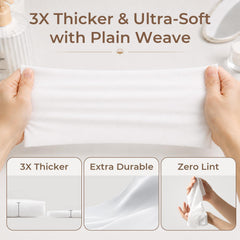 POMPOM LIFE towel in hand demonstrating gentle feel and convenience