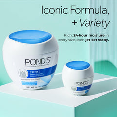 POND'S jar next to sunscreen illustrating size and travel-friendly portion