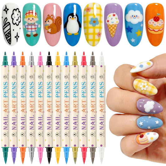 Ponhey front packaging showing full 12-color nail pen set and benefits