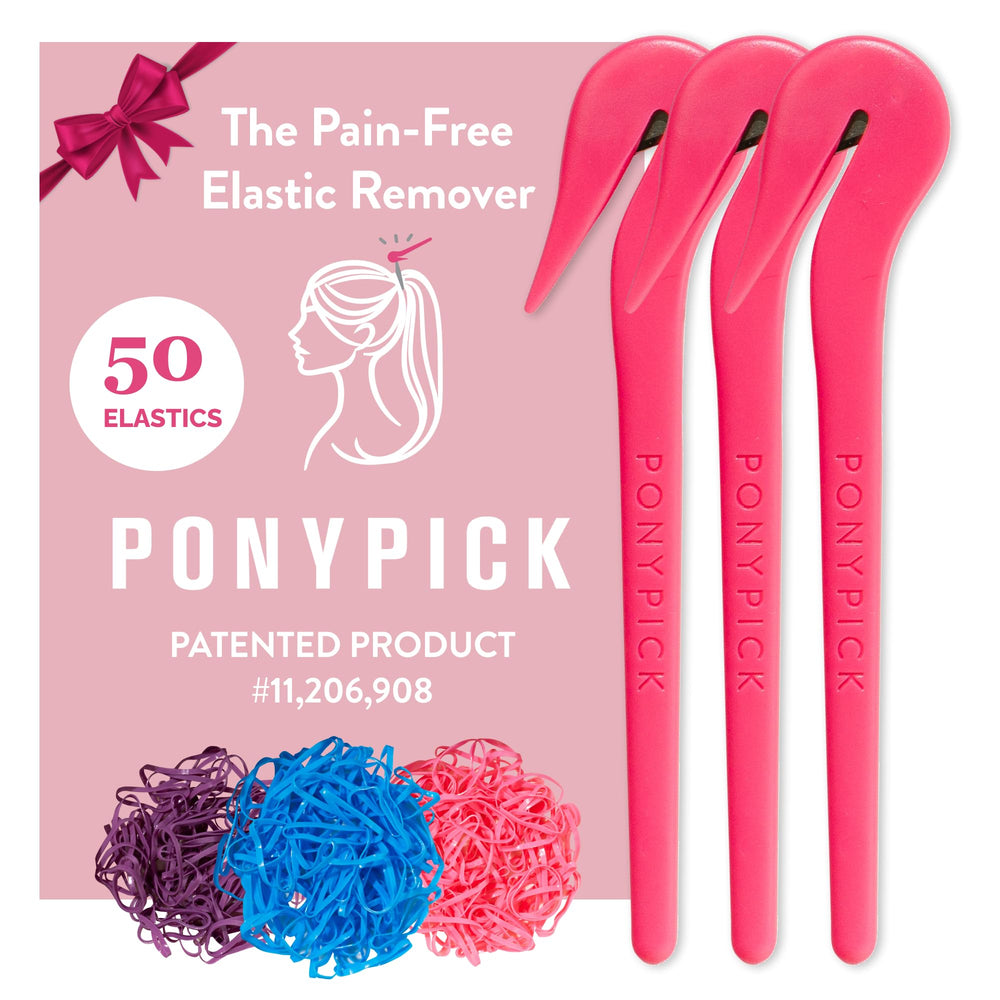 Pony Pick front view of cutter showing ergonomic handle and hook, promotes painless removal