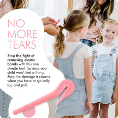 Pony Pick cutting a single elastic loop in hair close-up, prevents tugging and breakage