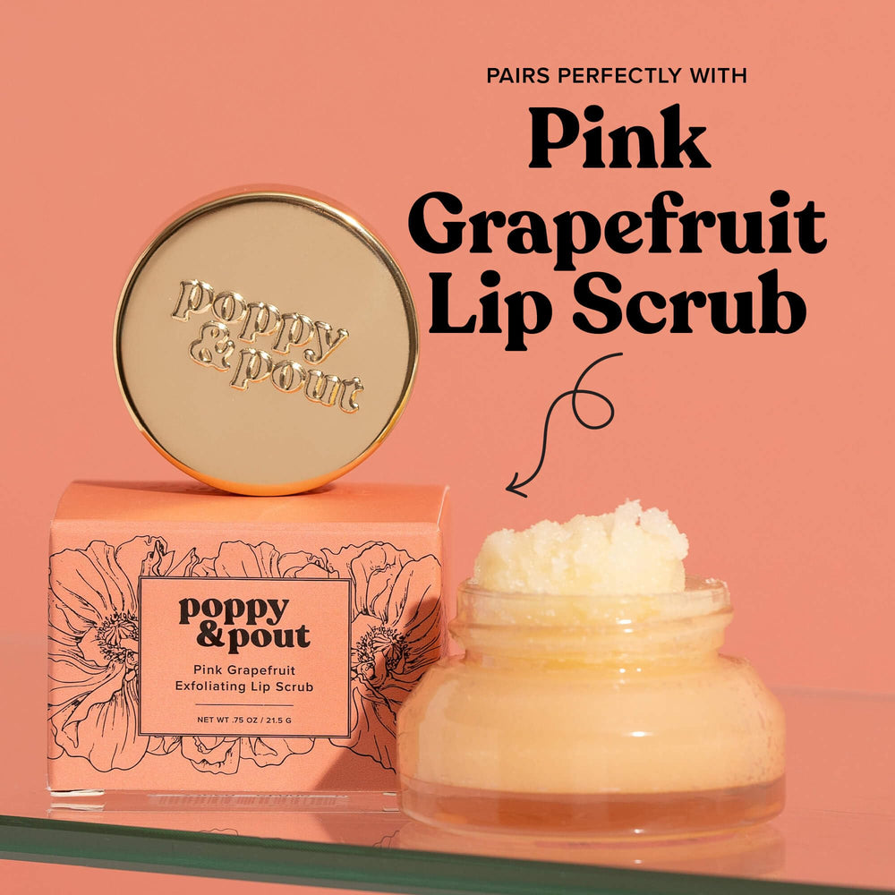 Poppy & Pout group shot with multiple balms showing flavor variety and gift-ready look