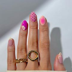 Posyofet front packaging showing polka dot floral press on nails, easy-ready kit benefit