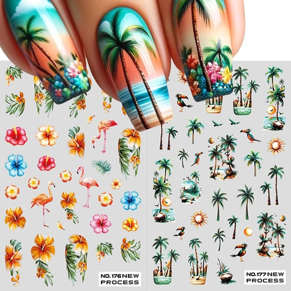 POWPOP palm tree and flower stickers arranged to show design variety