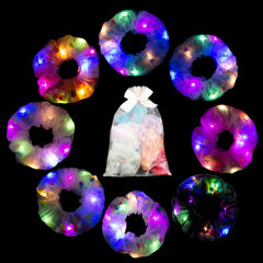 POZILAN scrunchie worn in ponytail at party to increase nighttime visibility