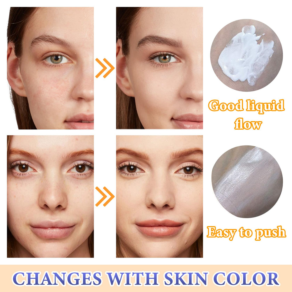 PPPanYiDi before and after application on model, showing visible tone correction and pore smoothing