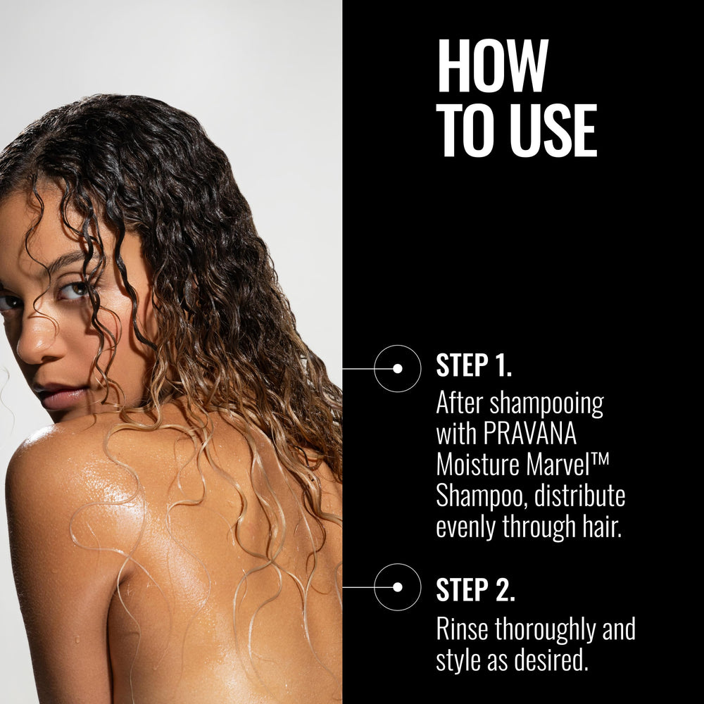 Pravana conditioner being applied in-shower to wet hair for hydration