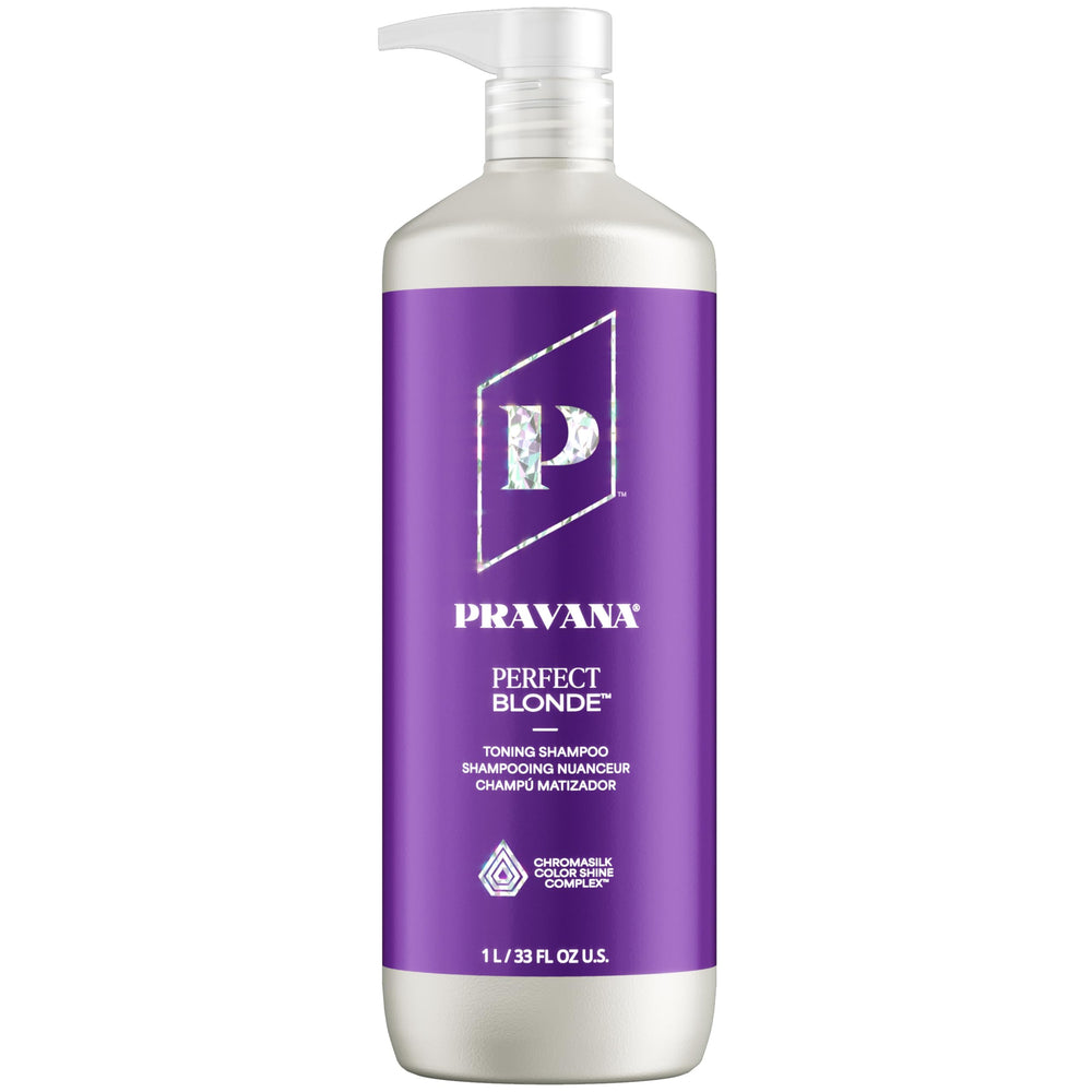 Pravana front bottle view showing label and 33 fl oz size, promoting long-lasting use
