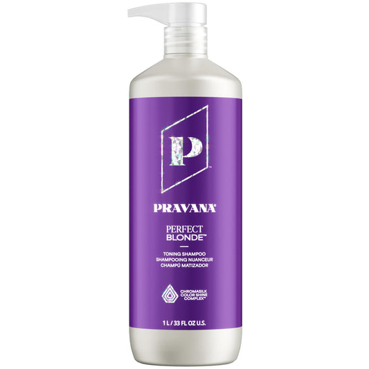 Pravana front bottle view showing label and 33 fl oz size, promoting long-lasting use