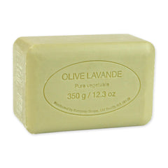 Pré de Provence close-up of quad-milled bar side profile showing dense, long-lasting texture