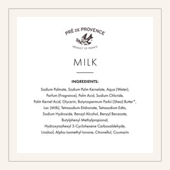 Pre de Provence shea butter and milk visual, underlines nourishing ingredient boost