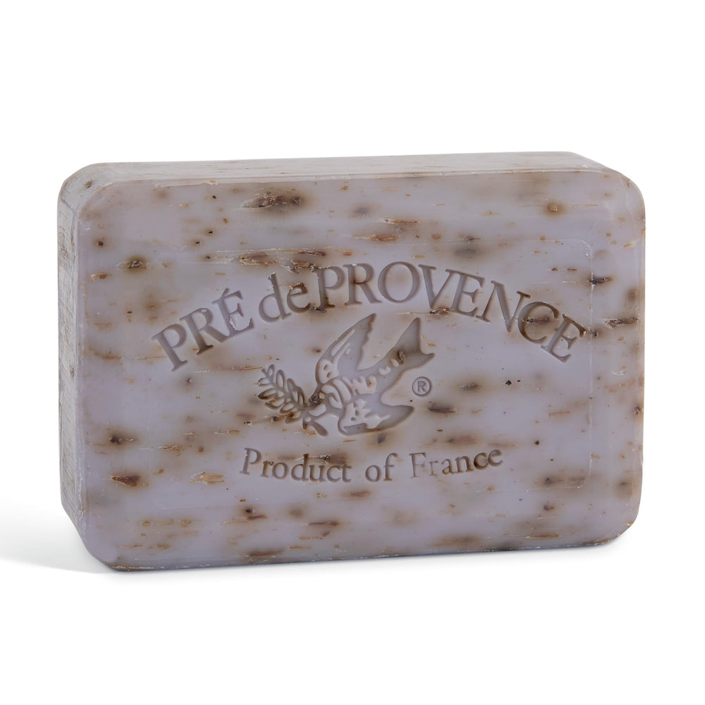 Pre de Provence front packaging view showing lavender bar and elegant branding benefit display