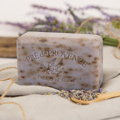 Pre de Provence label and ingredient list visible highlighting organic shea butter benefit
