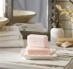 Pre de Provence lather in hand demonstrating rich creamy foam and gentle cleanse