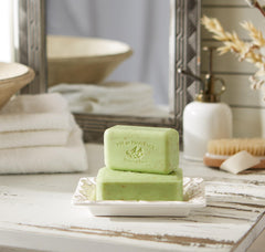 Pre de Provence lime zest close-up of soap surface showing exfoliant particles for refreshed skin texture