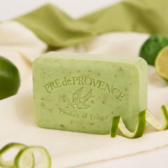 Pre de Provence lime zest label listing organic shea butter and natural ingredients for conditioning benefits