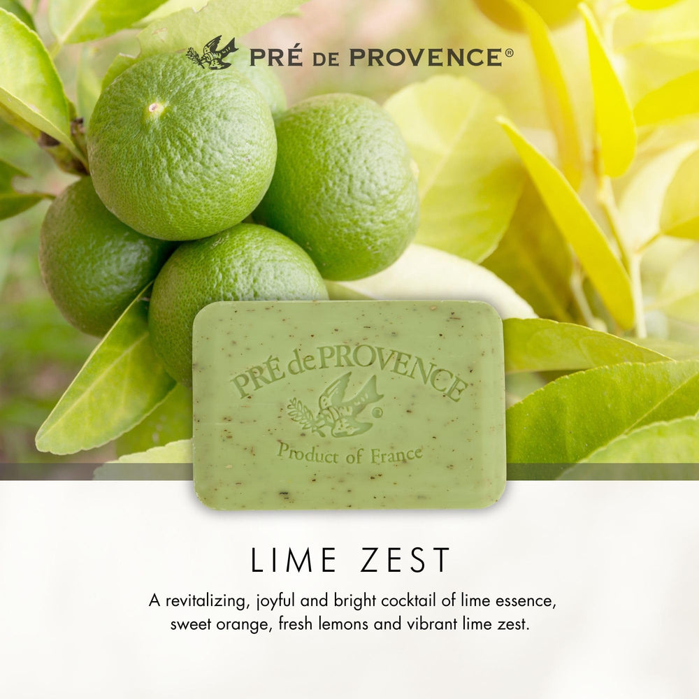 Pre de Provence lime zest next to a hand for scale showing large 250 g bar reduces replacements